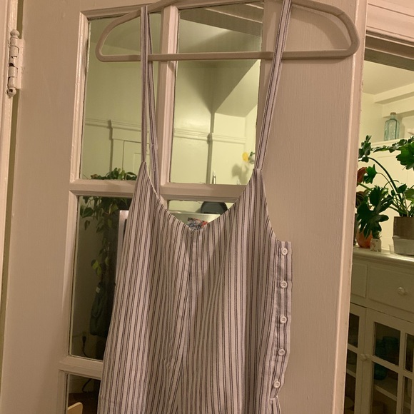 Honey Belle Pants - Suspender overalls white stripped